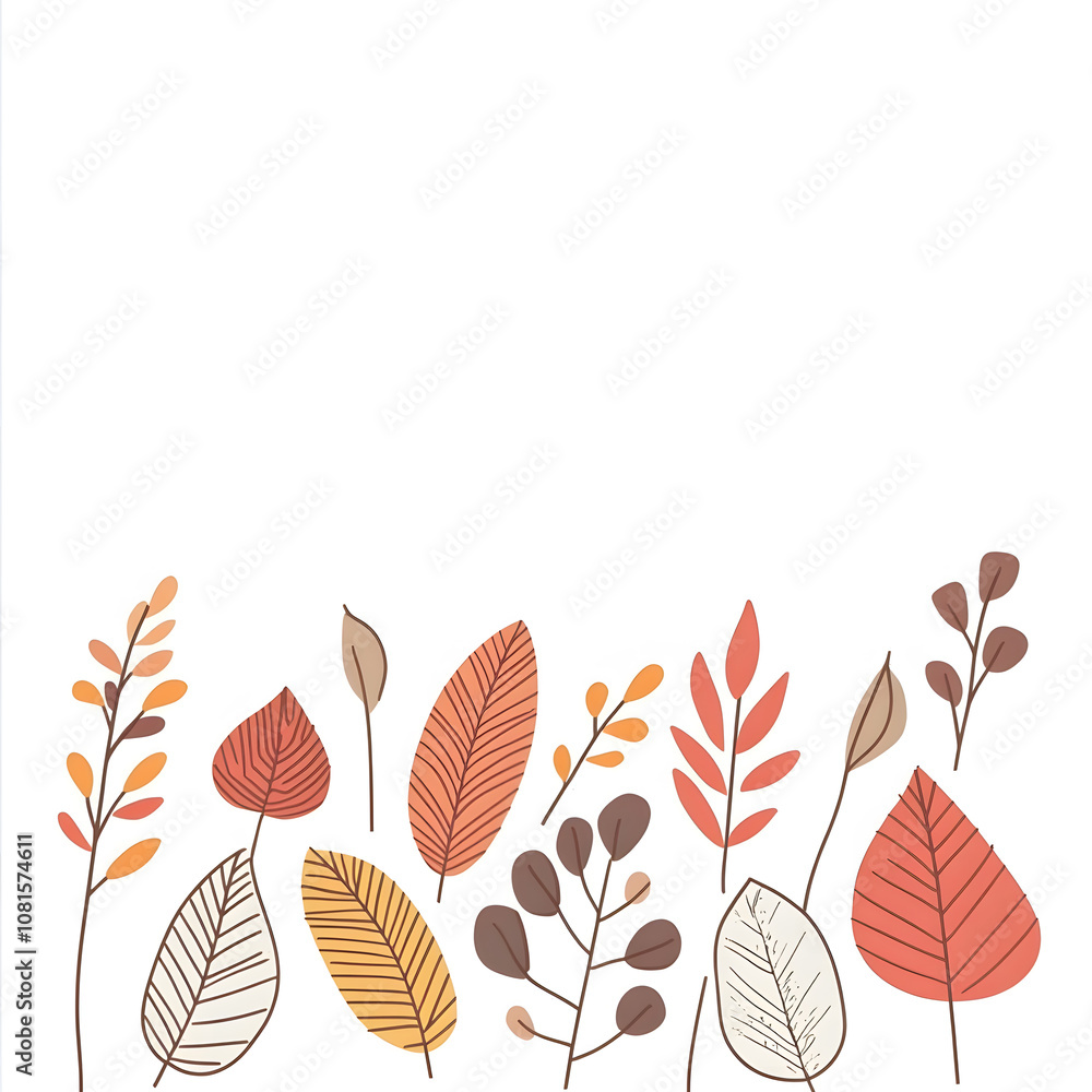 Obraz premium modern 2D doodle cartoon flower concept with open space for text, featuring whimsical floral and leafy elements on crisp white backgrounds.