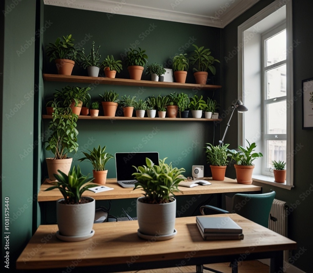 Modern workplace in room decorated with green potted plants Home design : Generative AI
Modern workplace in room decorated with green potted plants Home design : Generative AI