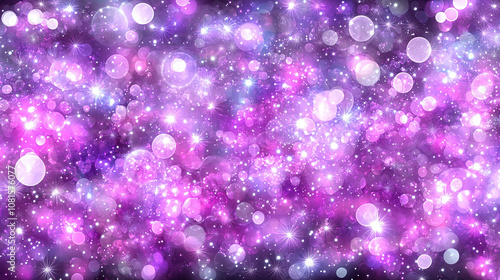 Abstract purple and pink bokeh background with sparkling lights.