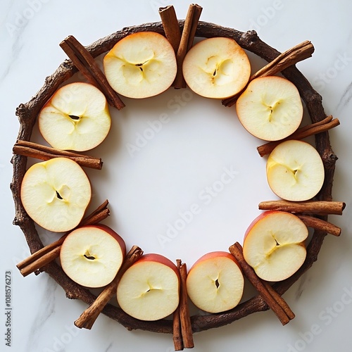 Rustic Wreath Made of Cinnamon Sticks and Sliced Apples for Seasonal Decor