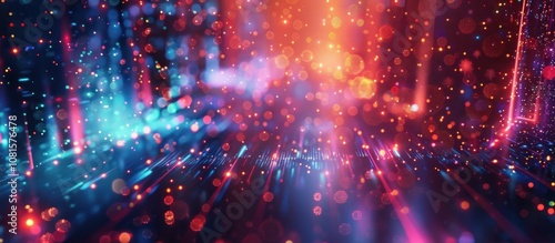 Abstract glowing colorful background with bokeh lights and streaks.