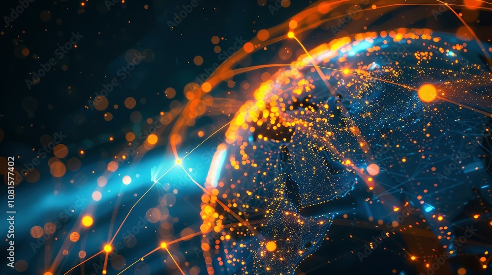 A photo of a global map with dynamic network connections, illustrating global business reach and international markets A photo of a global map with dynamic network connections, illustrating global business reach and international markets
