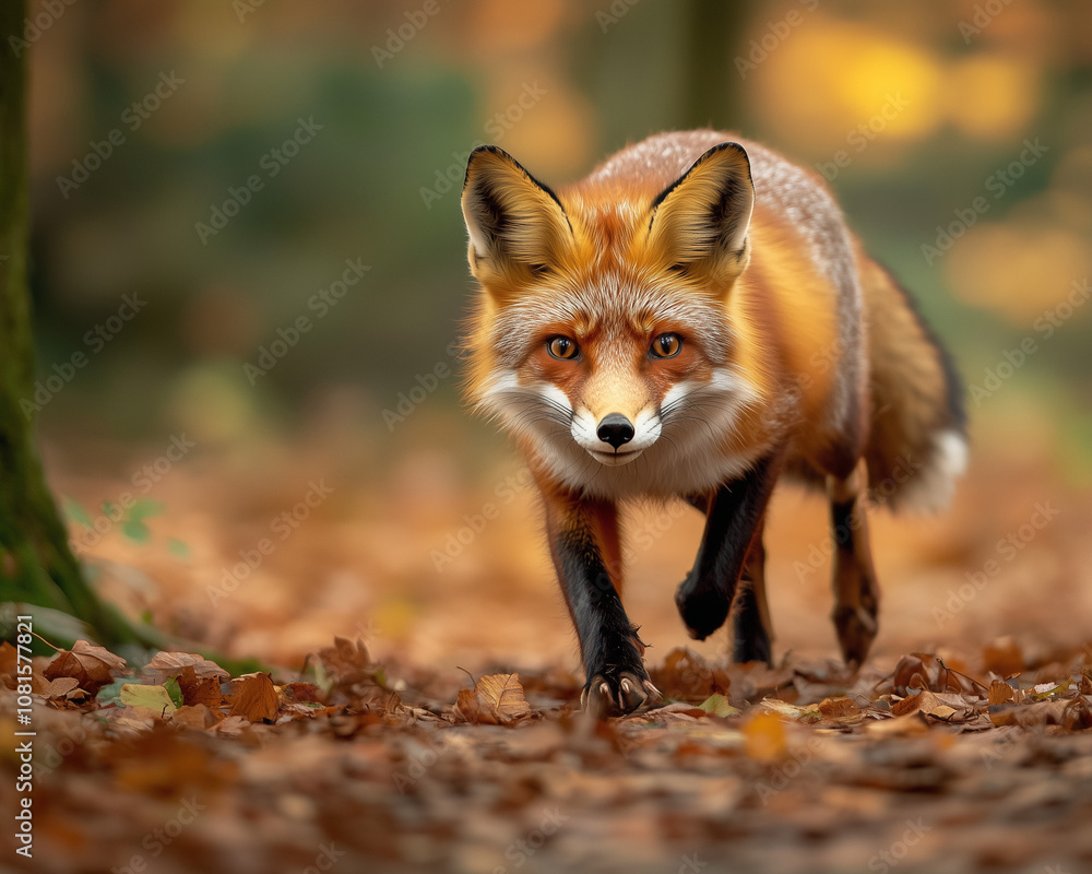 Quick Alert Fox Darting Through a Crisp Autumn Forest Quick Alert Fox Darting Through a Crisp Autumn Forest