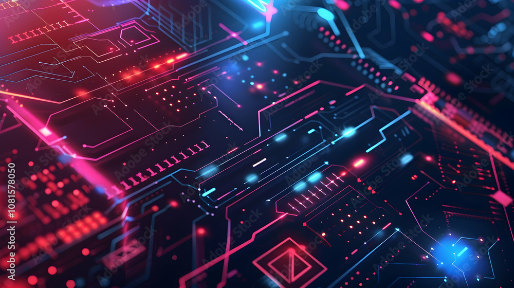 Abstract 3D Neon Circuit Board Background Abstract 3D Neon Circuit Board Background