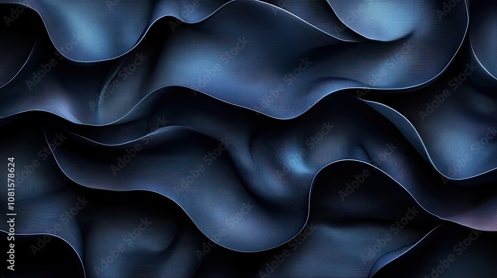 Obraz premium Abstract dark blue wavy fabric texture background.