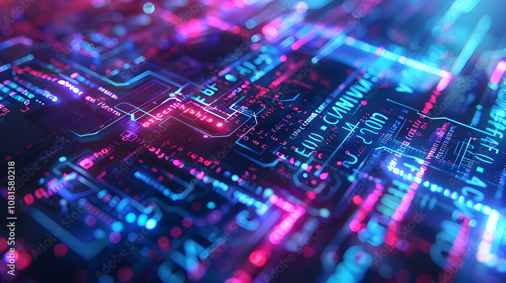 Abstract 3D Neon Circuit Board Background Abstract 3D Neon Circuit Board Background