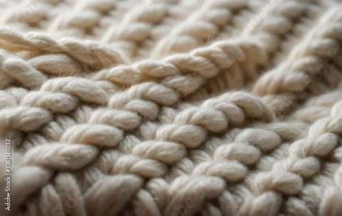 Close-Up of Wool Knit Sweater with Stitch Pattern and Warm Light