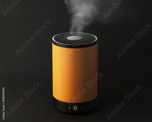 Ochre and Black Cabin Wood Smoke Purifier Design - 3D Render of Rustic Eliminator photo