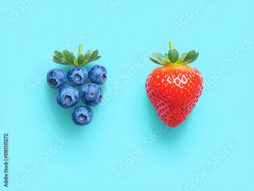 Strawberry vs blueberry danceoff flat design top view smoothie theme cartoon drawing Complementary Color Scheme photo