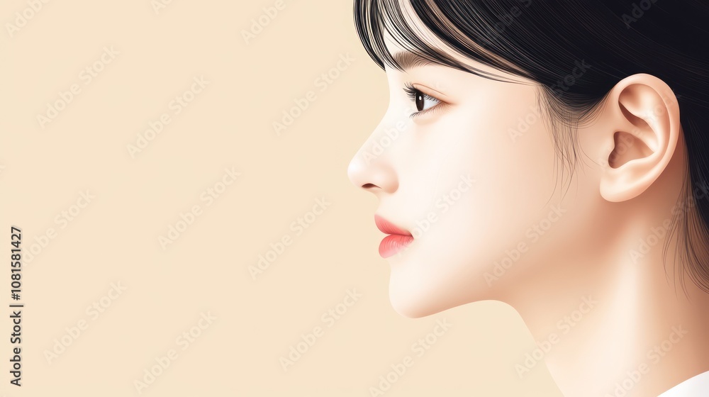 Naklejka premium Profile illustration of a young woman with soft features.