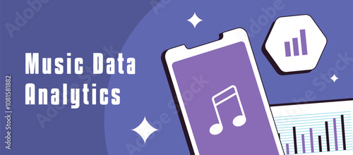 Music data analytics banner highlighting streaming trends, user insights, and performance metrics. Tracking listener behavior, enhancing engagement and optimizing music marketing strategies header