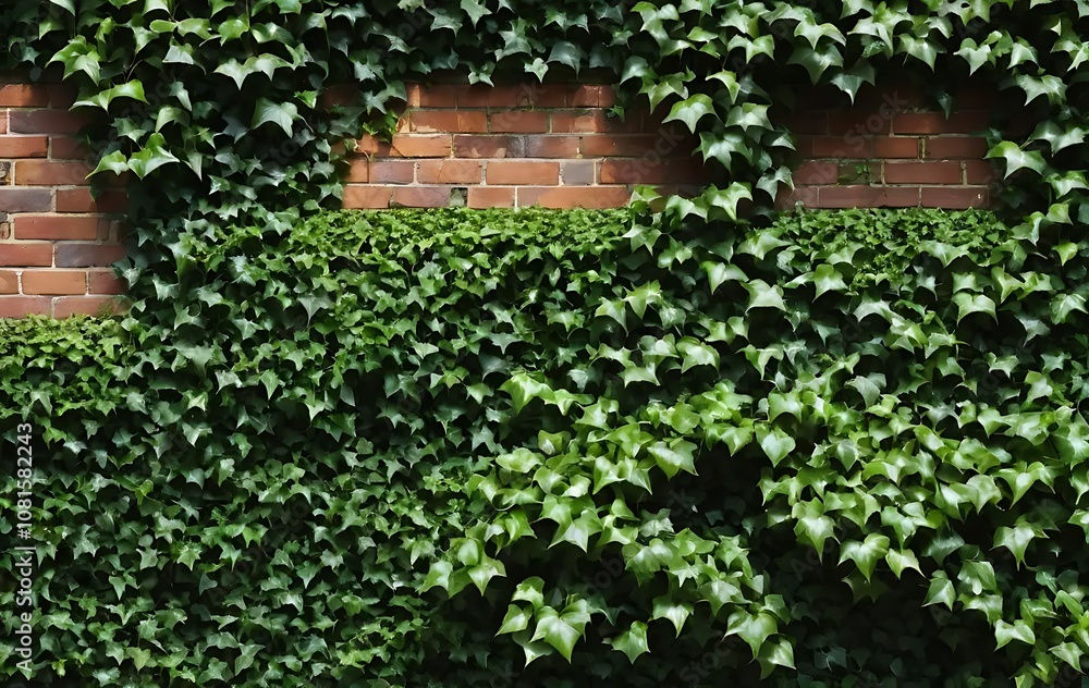 Brick Wall with Creeping Ivy and Contrasting Green Leaves Brick Wall with Creeping Ivy and Contrasting Green Leaves