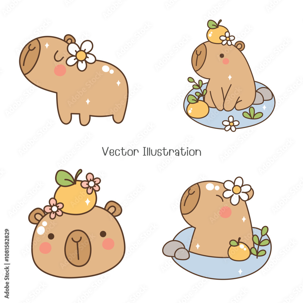 Groovy Capybara Collection, Vector illustration Groovy Capybara Collection, Vector illustration