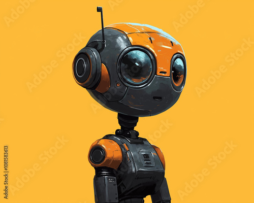 A Charming Modern Robot Illustrator on a Mustard Background - Stylish and Contemporary Concept