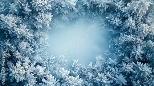 A magical winter border of frosted branches and glistening icicles, forming a snowy frame around a blank copy area, icy blue tones, soft highlights, hd quality, high detail. --ar 16:9