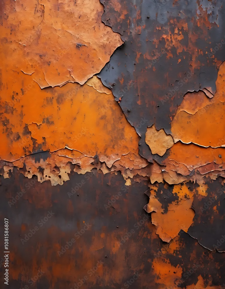 Rusted Metal Texture with Peeling Paint in Browns, Oranges, and Reds for Industrial Design Rusted Metal Texture with Peeling Paint in Browns, Oranges, and Reds for Industrial Design