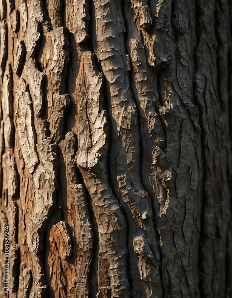 Naklejka premium Realistic Tree Bark Background with Deep Grooves and Textures