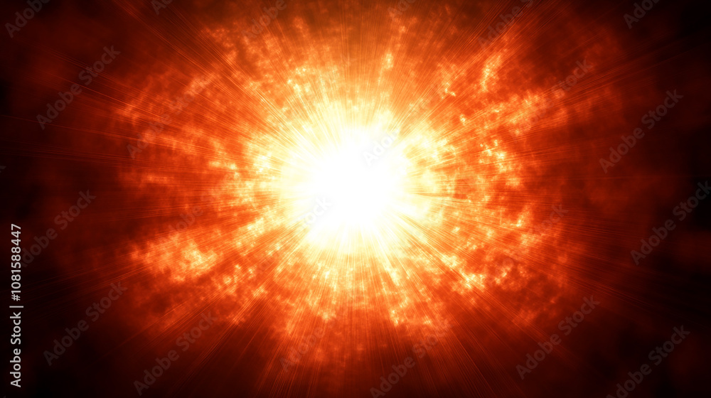 Bright white light bursts from a fiery orange cloud. Bright white light bursts from a fiery orange cloud.