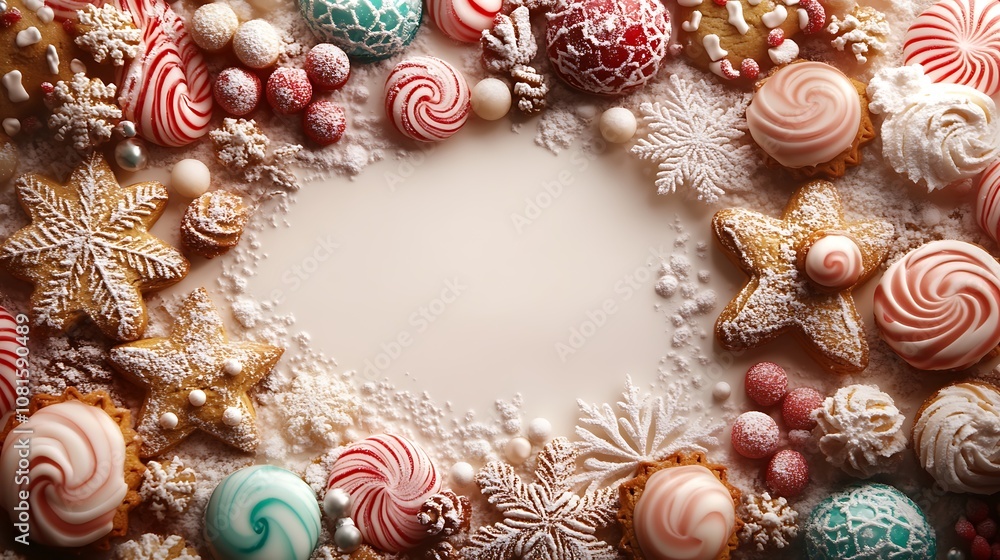 Gingerbread cookies with intricate icing details and vibrant candy accents, forming a sweet Christmas border around a white central copy space, cozy lighting, hd quality, high detail. --ar 16:9 Gingerbread cookies with intricate icing details and vibrant candy accents, forming a sweet Christmas border around a white central copy space, cozy lighting, hd quality, high detail. --ar 16:9