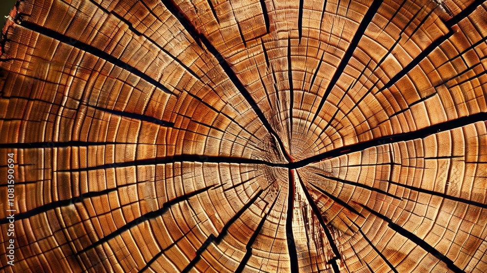 Fototapeta premium A closeup view of a tree stump showcasing the intricate annual rings and texture of the wood slice.