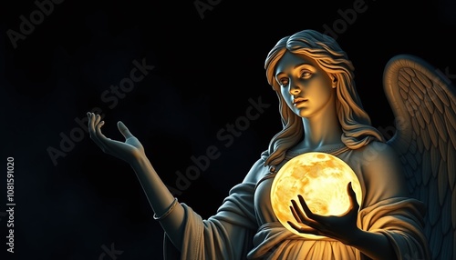 an engle holding the moon photo