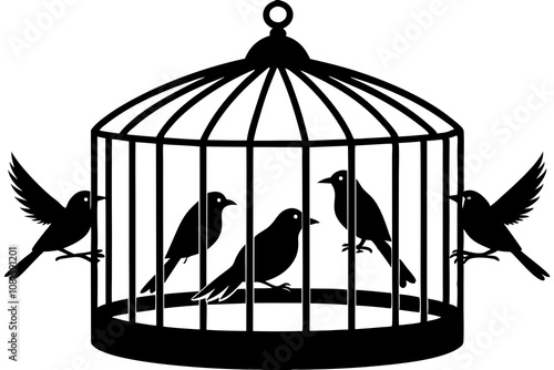 Bird Cage Silhouette with Single Open Door.