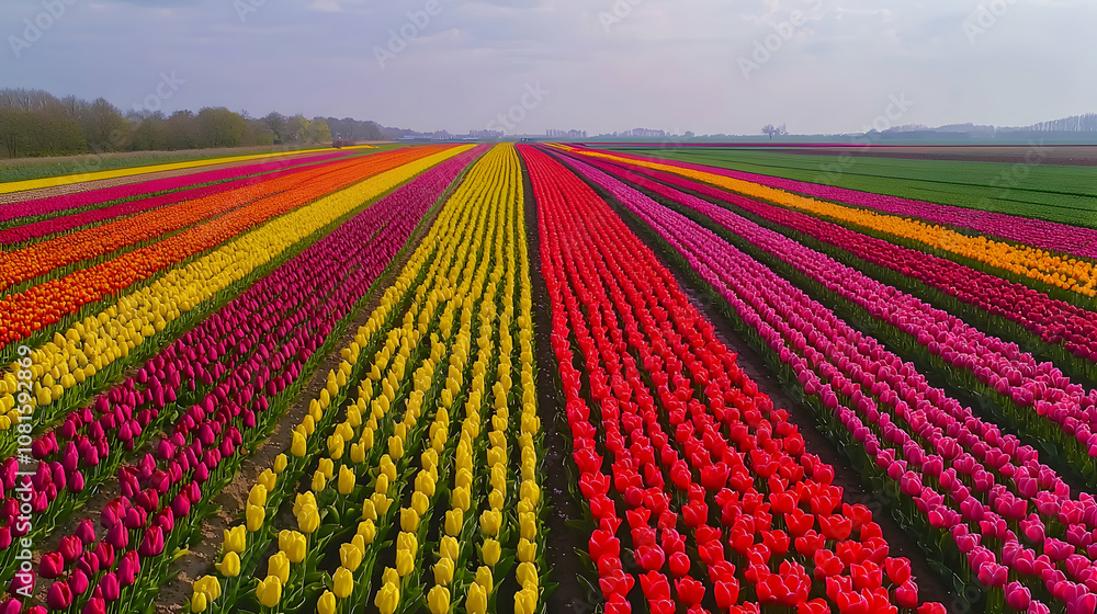 Stripes of Colorful Tulips in a Field - Photo Stripes of Colorful Tulips in a Field - Photo