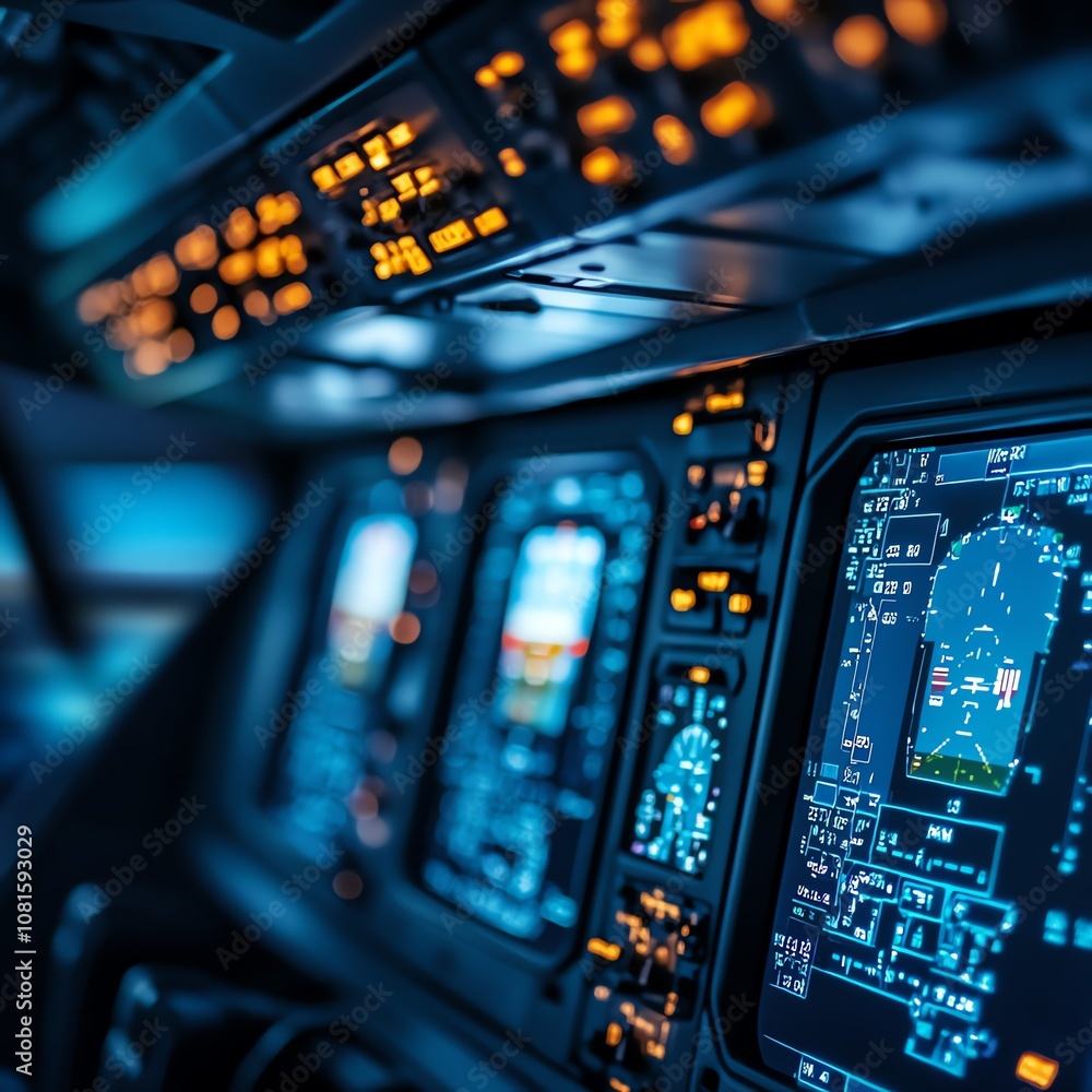Naklejka premium Digital displays inside airplane showing flight status and destination