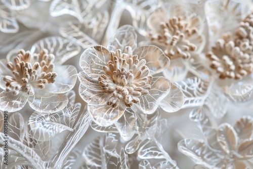 White flowers. Winter fairy-tale openwork background. 