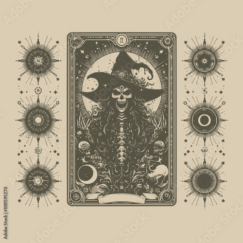 witch tarot card with spellbook