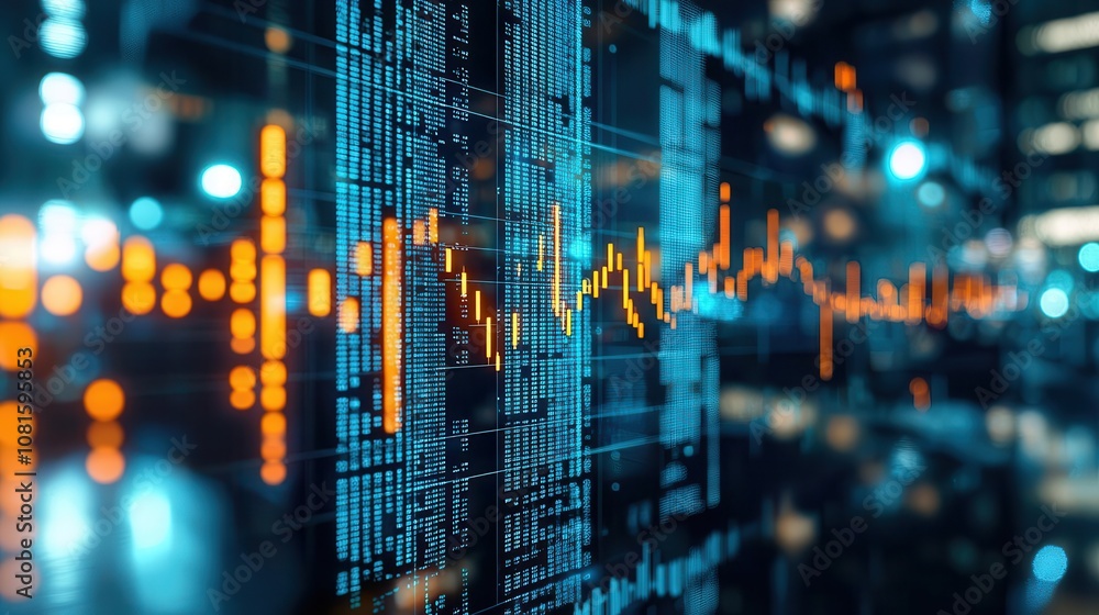 Abstract digital art showing data analysis and financial market trends Abstract digital art showing data analysis and financial market trends