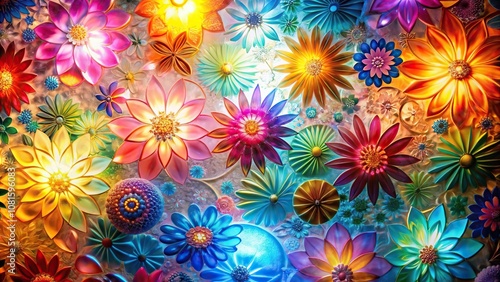 Bright floral abstract pattern with shining colored backlight