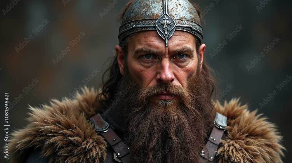 Front View of Ancient Viking Warrior in Traditional Gear Front View of Ancient Viking Warrior in Traditional Gear