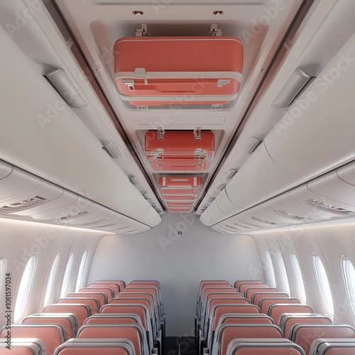 Realistic render of airplane overhead bin interior with luggage photo