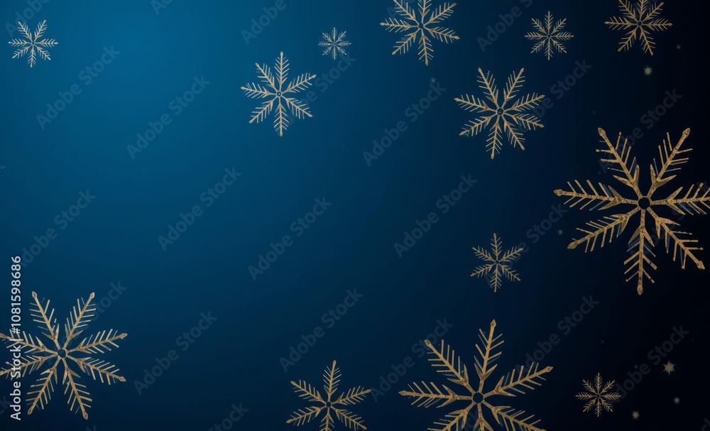 © Global Perspectives - Dark blue christmas background with elegant gold snowflakes christmas dark blue background gold snowflakes winter christmas backdrop professional studio photography Photorealistic style