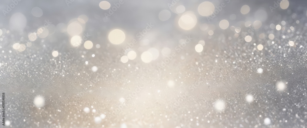 Obraz premium Abstract Christmas holiday background of glitter vintage lights silver and white de-focused effect banner