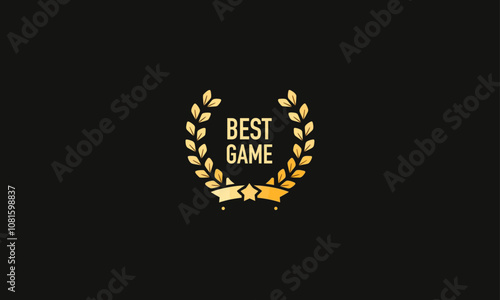 Game award nomination and winner,  best video game - black and golden laurel vector icon
