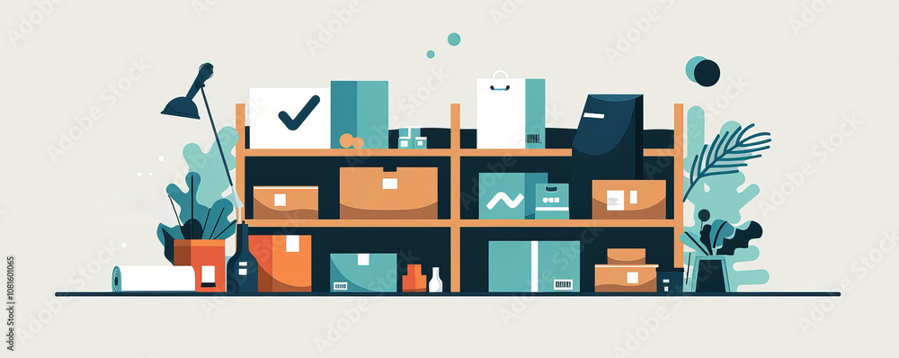 Organizing action home office illustrative graphic minimalist environment eye-level view productivity concept Organizing action home office illustrative graphic minimalist environment eye-level view productivity concept