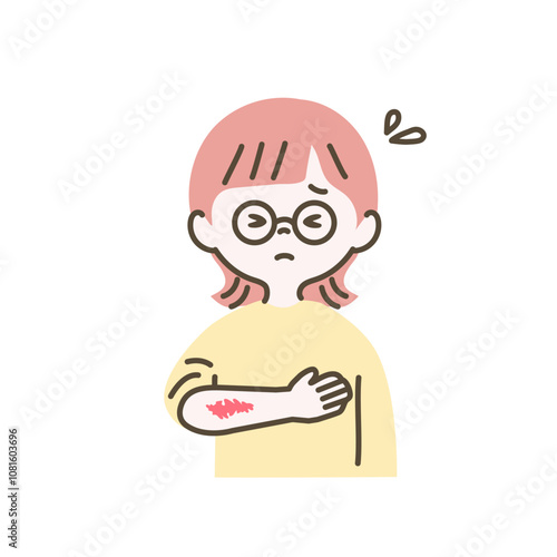 腕を怪我した女の子のイラスト