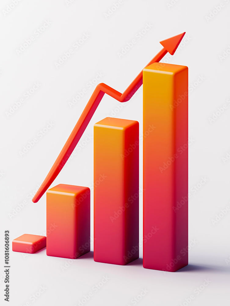 Red and orange bar graph with a line pointing upwards Red and orange bar graph with a line pointing upwards