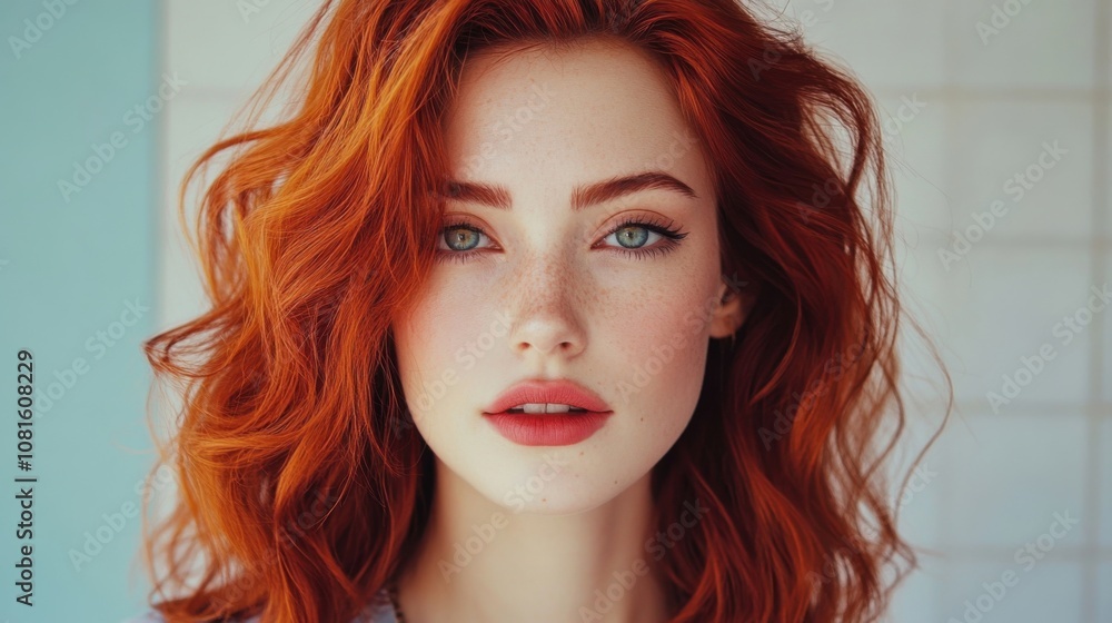 Beautiful and attractive woman with ruby red hairstyle Beautiful and attractive woman with ruby red hairstyle