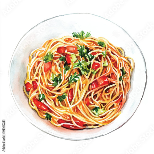  Noodles watercolor clipart illustration