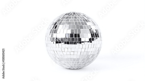 Disco ball with mirror surface, isolated on white, festive New Year’s party decoration, stock image