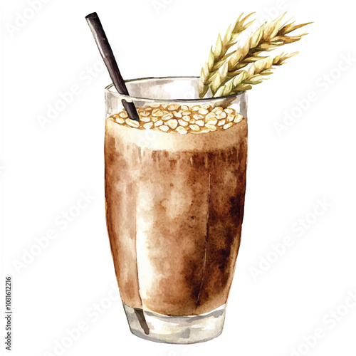  Oat drink watercolor clipart illustration