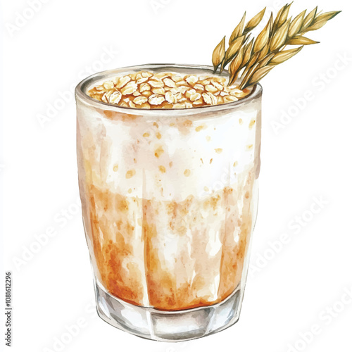  Oat drink watercolor clipart illustration