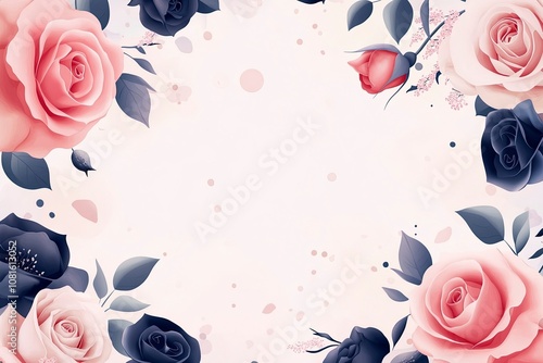 Happy Mother's Day layout design with roses, letters, ribbons, frames, dotted background.