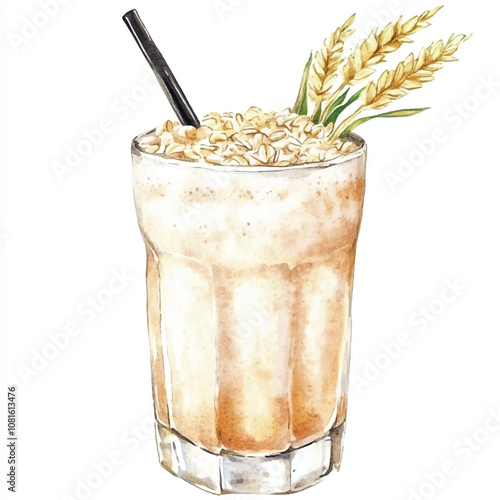  Oat drink watercolor clipart illustration