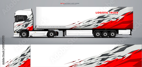 Vector truck trailer livery design template. Truck Cargo delivering vehicle paintjob. Mock up and design on separate layers vector files.