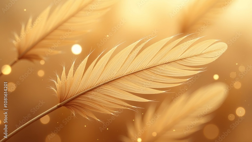 Naklejka premium A close up of a feather with a yellow background
