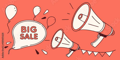 Big yearly sale depicted by loudspeakers in a vector business illustration